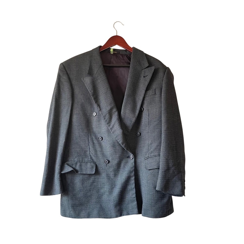 Monsieur Givenchy Vintage Double Breasted Micro Check Blazer Grey Blue‎ 42R